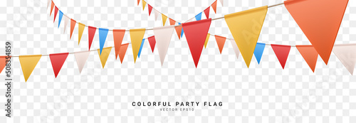 colorful party 3D triangle flag on transparent background. Vector illustration