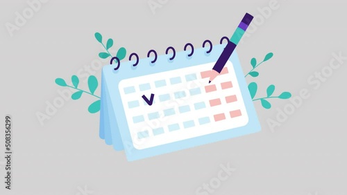 Calendar with a pencil. Pencil is marking data in calendar. Planning, scheduling, notating, memorizing vector concept illustration. photo