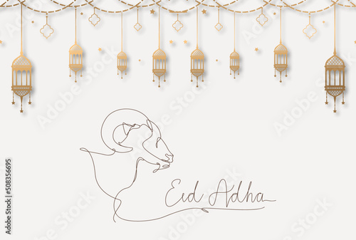 Eid Al Adha Banner Design Vector Illustration. Islamic and Arabic Background for Muslim Community Festival. Moslem Holiday. 3D Modern Islamic  suitable for Ramadan, Raya Hari, Eid al Adha and Mawlid.