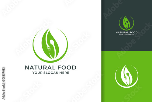 food logo with natural leaf concept