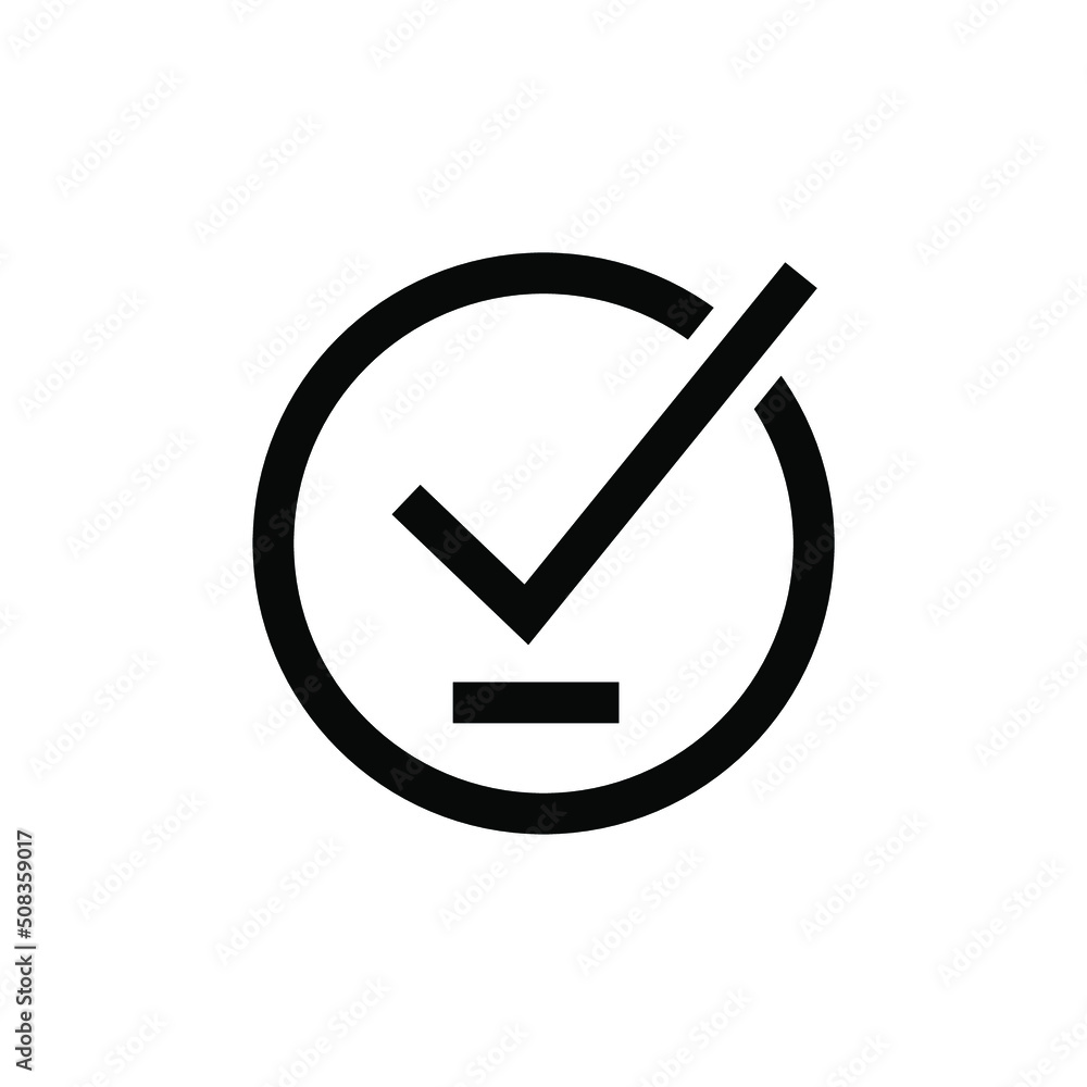 Check mark with emphasis. Round button of approval, consent.Vector linear icon isolated on white background. Check mark with emphasis. Round button of approval, consent.Vector linear icon isolated on white background.