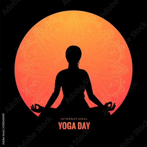 International yoga day on woman sitting in yoga pose design
