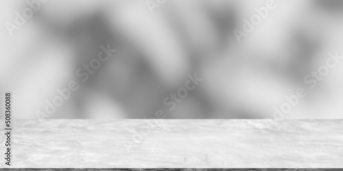 Empty gray Cement Table Studio Room interiors old surface Concrete rough wall shadow leaves Background. Blank Shelf Floor Construction Display montage. Backdrop free space for add text presentation.