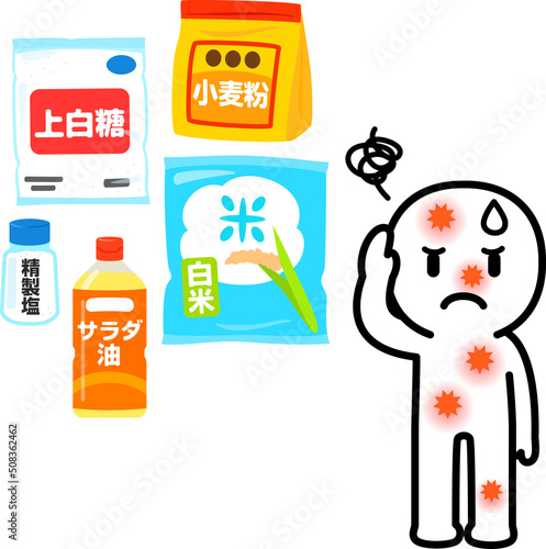精製された食品と体調不良の人物