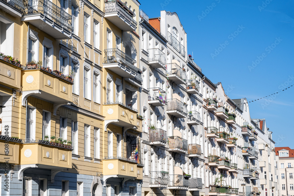 Beautiful renovated old apartment buildings seen in Berlin, Germany