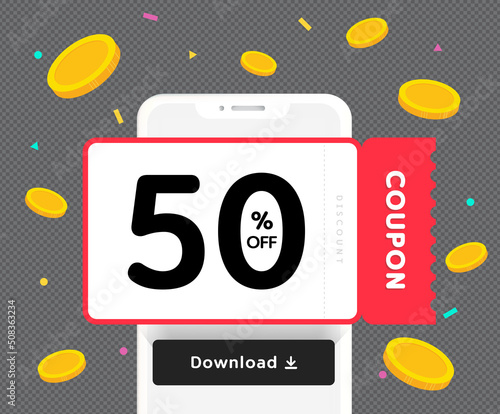 A collection of coupons for a surprise event illustration set. Coin, mobile, cell phone, discount, firecracker. Vector drawing. Hand drawn style.