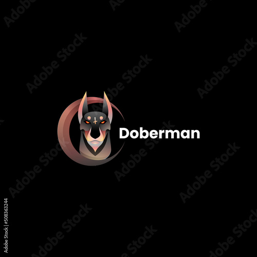 Vector Logo Illustration Doberman Gradient Colorful Style.