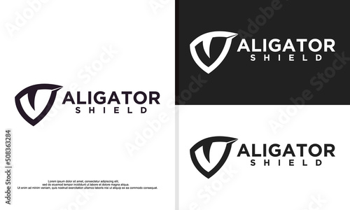 logo illustration vector graphic of alligator eye combined with shield. fit for security, sport, etc.