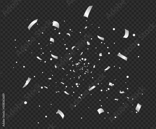 Foto silver confetti and firecracker sauce for promotions and events illustration set