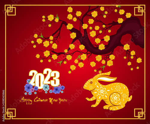 Happy new year 2023  Chinese new year  Year of the Rabbit  Zodiac sign for greetings card   Translation   Happy new year 