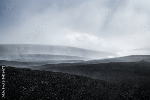 volcano mountain, hills of slag lava field