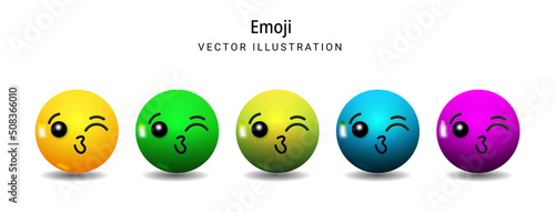 Set Icon Smile Emoji. Realistic Yellow Glossy 3d Emotions face cool with glasses, embarrassed Vector illustration