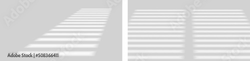 Set of shadow soft overlay effects transparent on empty wall. Mock-ups of Soft light, shadow from window and jalouse. Window drop shadow on wall. Scenes of natural lighting. Photorealistic reflection