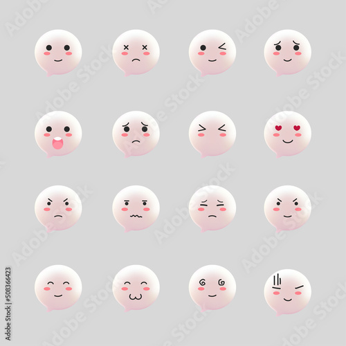 Collection of cute lovely kawaii emoticon cartoon 3d