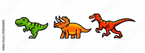 T-rex  Triceratops and raptor mascot logo. dinosaurs cartoon vector mascot set collection. cute logo design of ancient creature