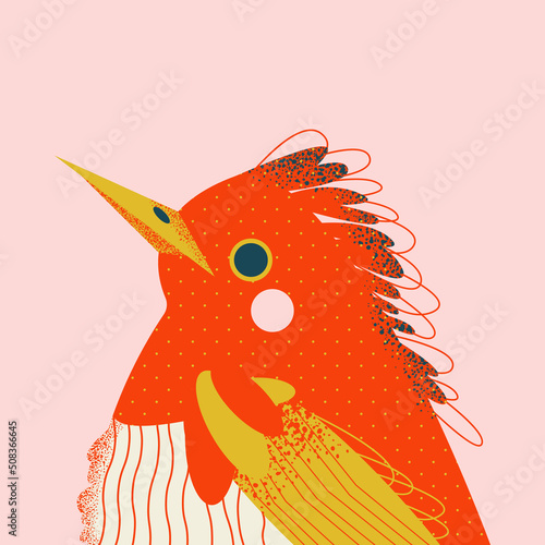 Stylish illustration, print, card with a red bird.