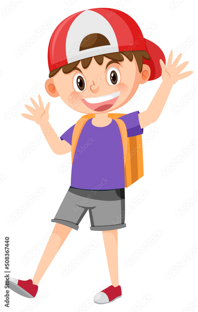 Male student cartoon character with backpack on white background Male student cartoon character with backpack on white background