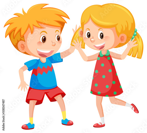 Cheerful boy and girl in greeting gesture