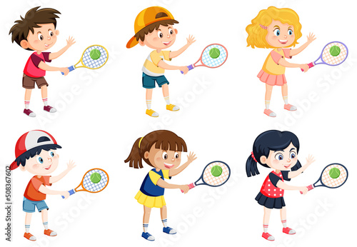 Children tennis players cartoon