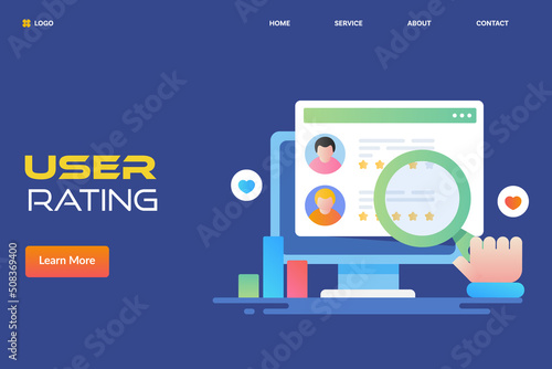 Customer researching on user review and rating before making buying decision, conceptual web banner template.