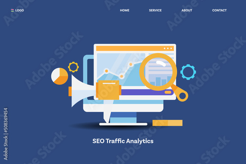 Fotografia Increase website visitors with SEO analytics software, web traffic monitoring, data report on screen, displaying information conceptual web banner template