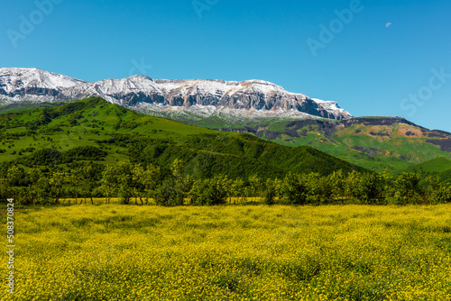 Wide angle view of Shahdag mount covered with snow © Vastram