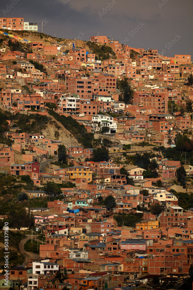 Brick housing on a steep hillside, La Paz, Bolivia, South America