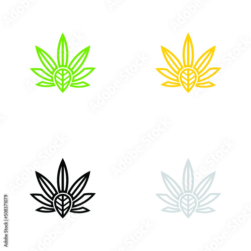 Luxury Cannabis or Marijuana Leaf in the frame for Icon and Logos Concept black silver gold and green