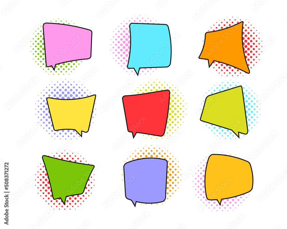 Retro speech bubbles collection. Colorful empty talking balloons with halftone shadows. Retro speech bubbles collection. Colorful empty talking balloons with halftone shadows.