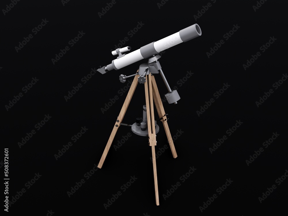 Small telescope on a tripod for observing nearby space objects and for teaching astronomy. 3d illustration Small telescope on a tripod for observing nearby space objects and for teaching astronomy. 3d illustration