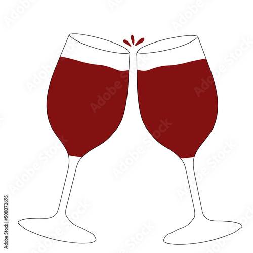 two glass with red wine. Vector doodle illustration for design, red wine.