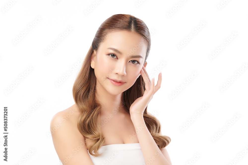 Beautiful young asian woman with clean fresh skin on white background, Face care, Facial treatment, Cosmetology, beauty and spa, Asian women portrait. Beautiful young asian woman with clean fresh skin on white background, Face care, Facial treatment, Cosmetology, beauty and spa, Asian women portrait.