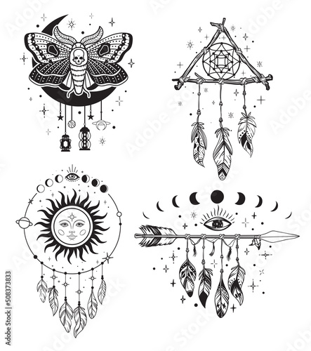 Celestial bundle, Arrow dreamcatcher, mystical sun and moon 