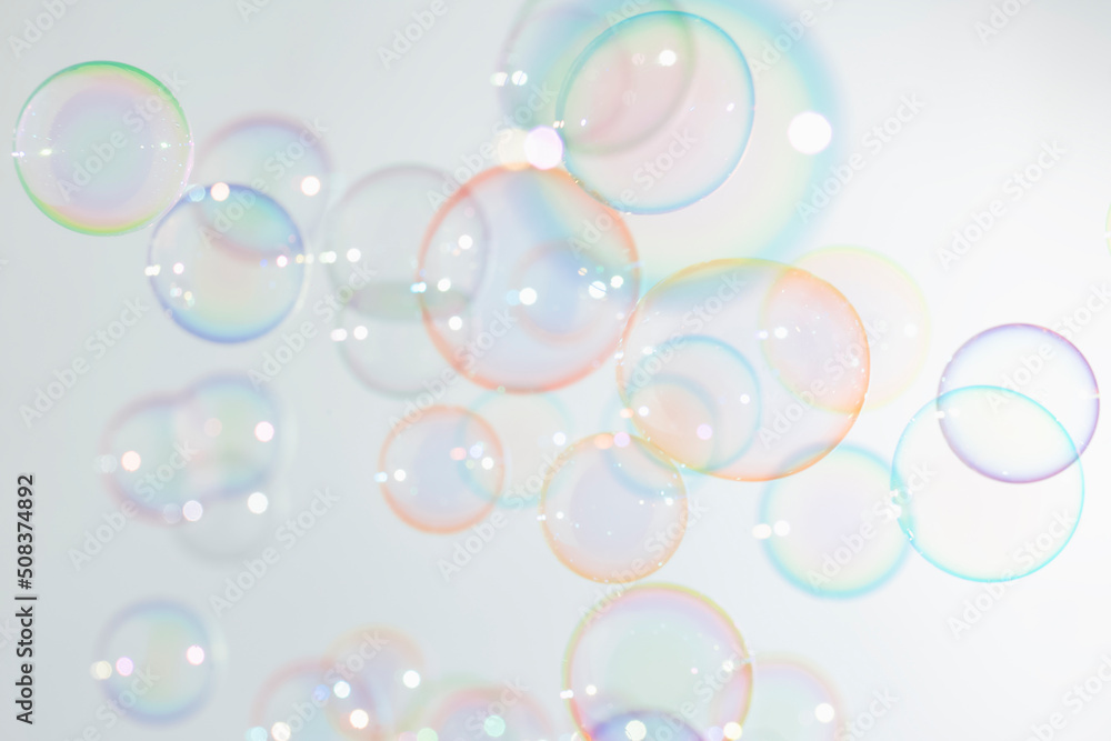 Abstract Beautiful Transparent Colorful Soap Bubbles Background. Soap Sud Bubbles Water	
