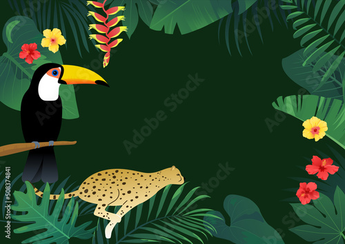 Summer vector illustration of tropical plants. photo