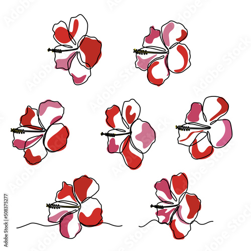 Exotic hibiscus flower in one line drawing