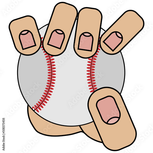 Hand holding baseball ball isolated on white background in cartoon style in vector graphic