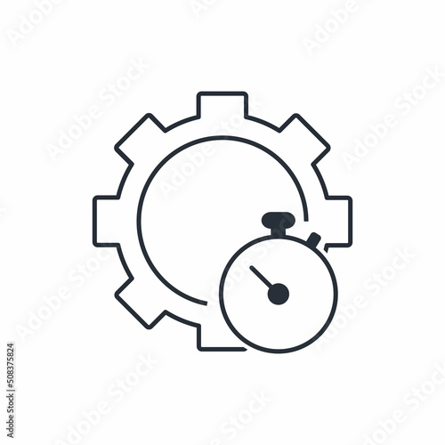 Gear and chronometer. The speed and time of the process. Vector linear icon isolated on white background.