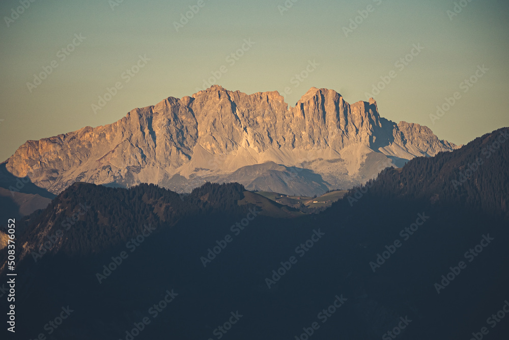 The Sulzfluh mountains in Switzerland in the last light of the day
