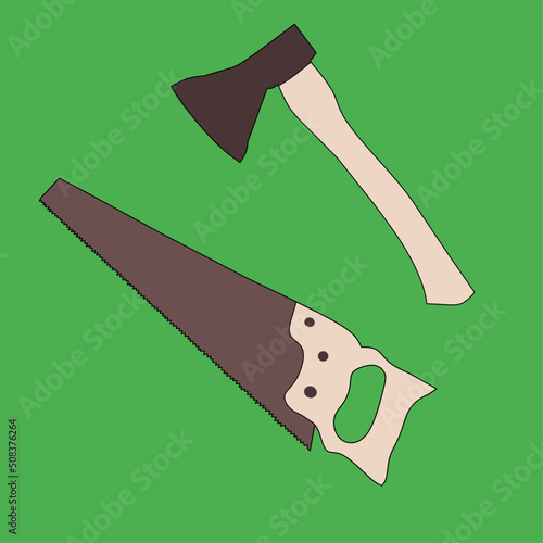 an ax and saw illustration suitable for a carpentry tool ad