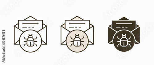 Email virus threat icon. Black vector illustration isolated on white background.