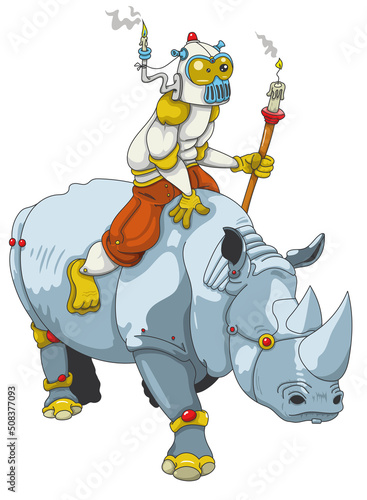 Chevalier robot juché sur un rhinocéros mécanique © LôThus