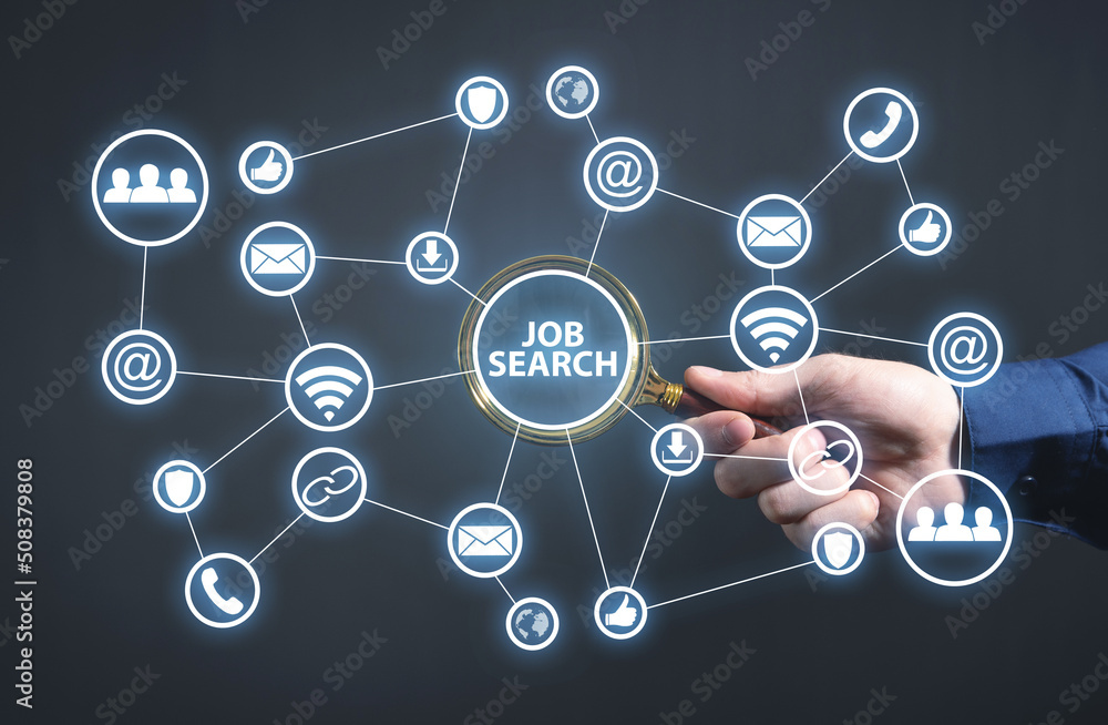 Man holding magnifying glass. Job Search Man holding magnifying glass. Job Search