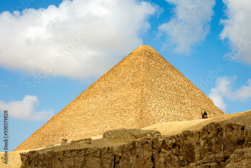 View of the Egyptian pyramid on a background of blue sky with clouds. Giza. Cairo  Egypt  Africa