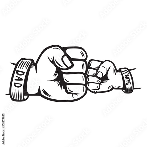 Dad and son Fist Bump Happy Father's Day Family. line doodle art design. logos or icons vector illustration.