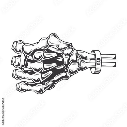 skeleton daddy hand fist bump line art vintage tattoo for Fathers Day.vector illustration.