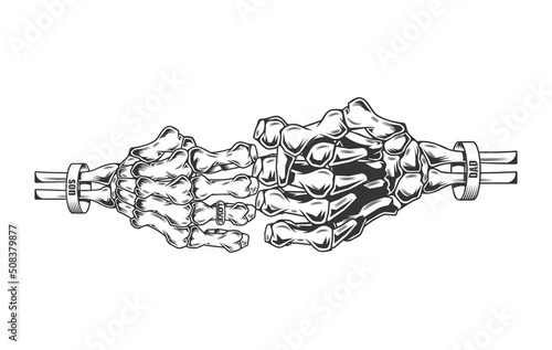 skeleton daddy hand fist bump line art vintage tattoo for Fathers Day.vector illustration.