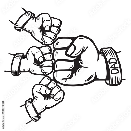 Dad and son Fist Bump Happy Father's Day Family. line doodle art design. logos or icons vector illustration.