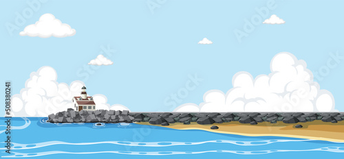 Light house on coast scene