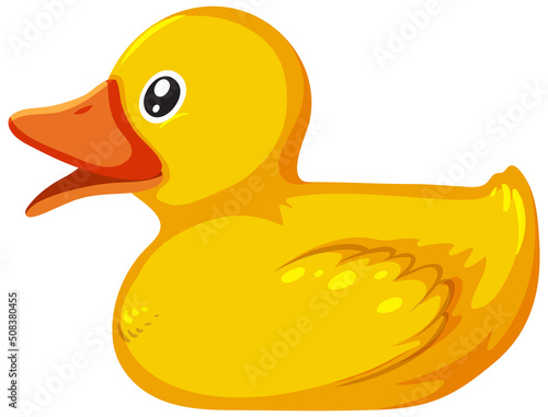 A yellow toy duck on white background